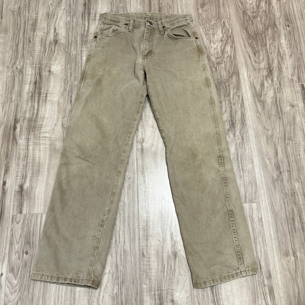 Wrangler 13MWZTD Taupe Cowboy Cut Straight Jeans 28x30 Worn Distressed Workwear